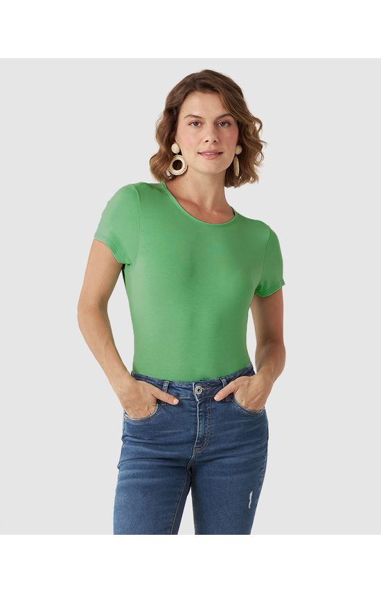 Blusa Básica Feminina Decote Redondo Em Viscose Stretch