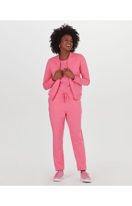 Calça Básica Feminina Reta Em Moletom Stretch Flanelado