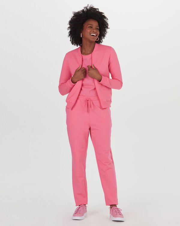 Calça Básica Feminina Reta Em Moletom Stretch Flanelado Rosa - G