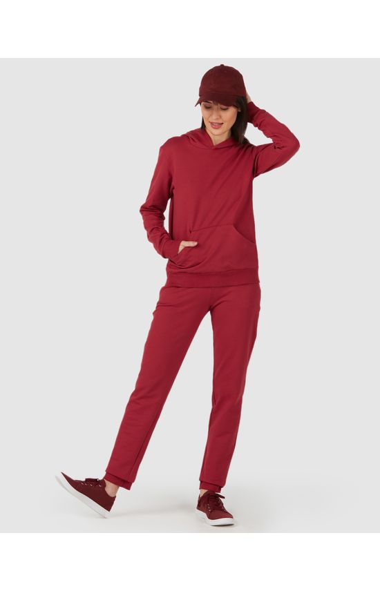 Calça Básica Feminina Bolsos Laterais Em Moletom Stretch Flanelado