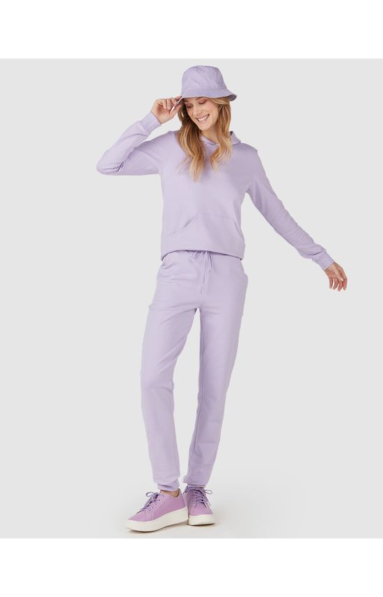 Calça Básica Feminina Bolsos Laterais Em Moletom Stretch Flanelado