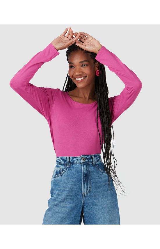 Blusa Básica Feminina Ampla Decote Canoa Em Viscose Stretch
