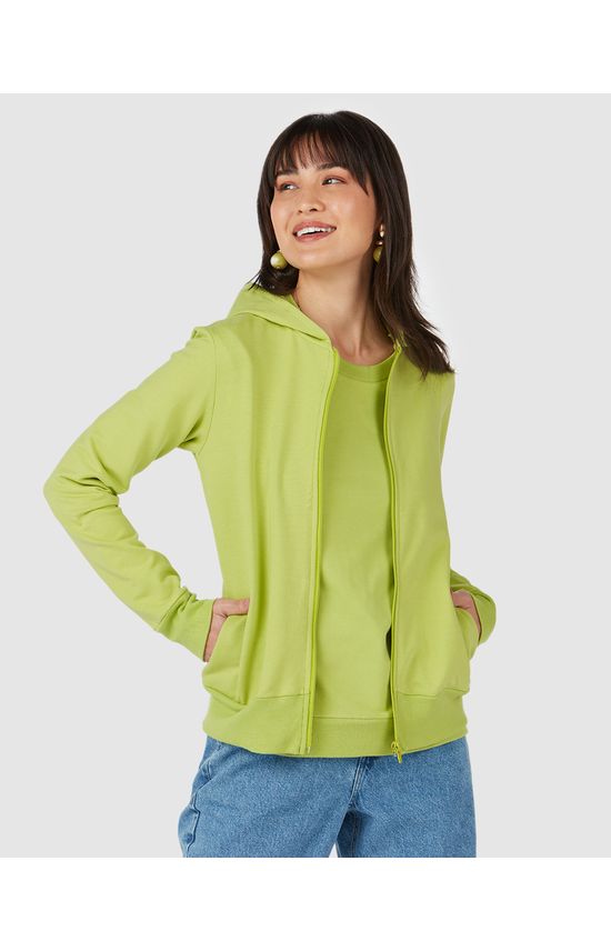 Jaqueta Básica Feminina Com Capuz Moletom Stretch Flanelado