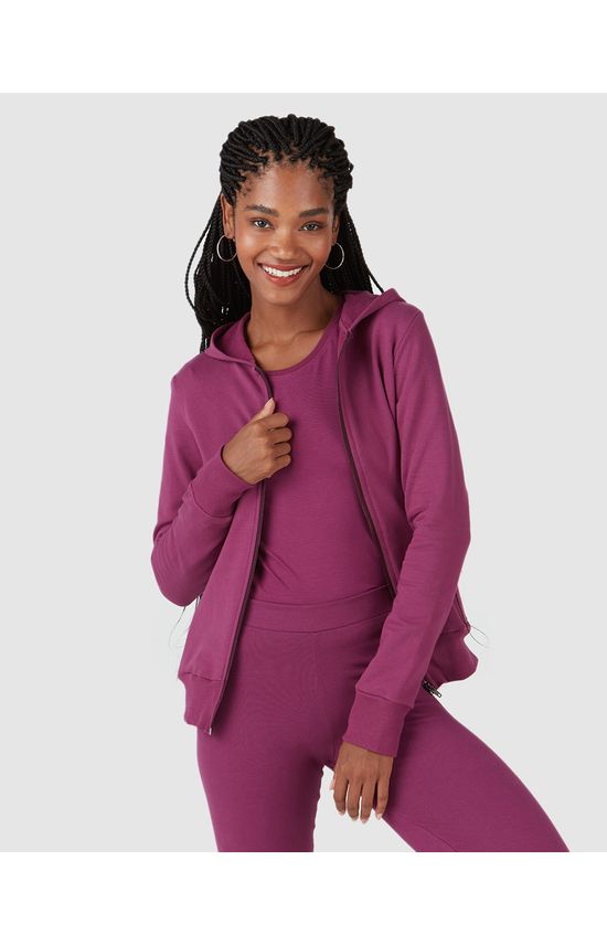 Jaqueta Básica Feminina Com Capuz Moletom Stretch Flanelado