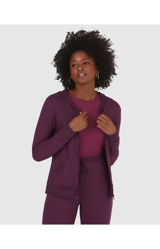 Jaqueta Básica Feminina Com Bolsos Moletinho De Viscose