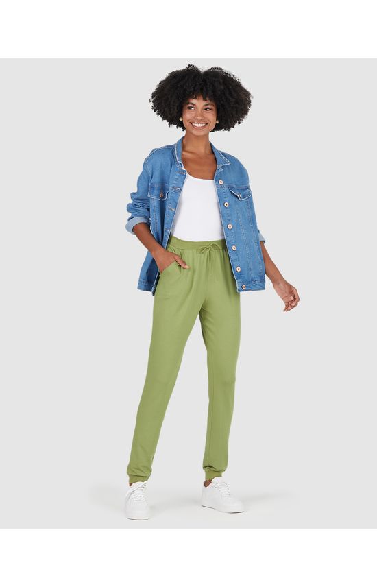 Calça Básica Feminina Jogger Em Moletinho De Viscose