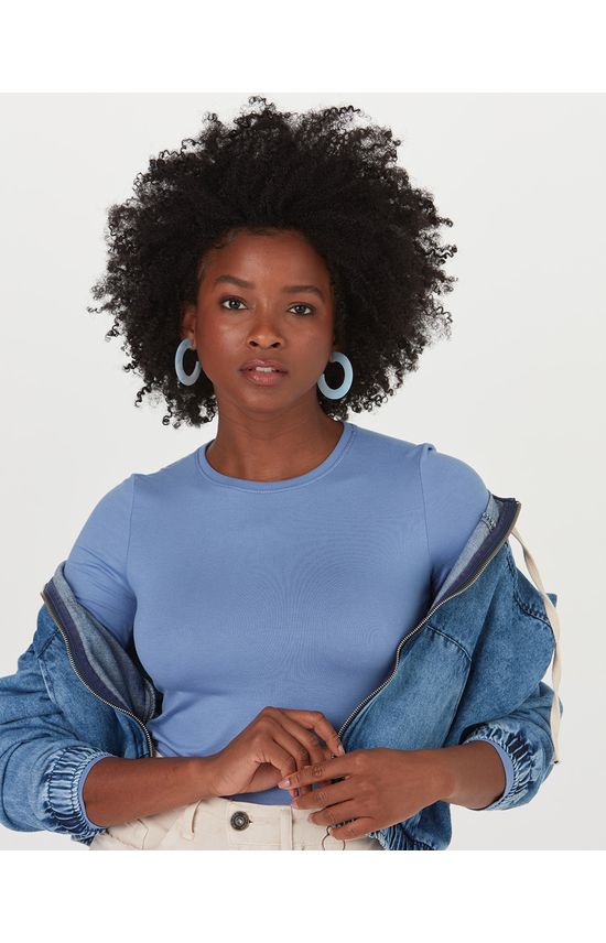 Blusa Básica Feminina Decote Redondo Em Viscose Stretch