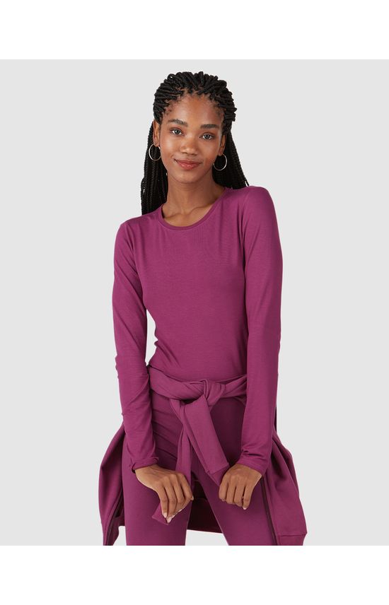 Blusa Básica Feminina Decote Redondo Em Viscose Stretch
