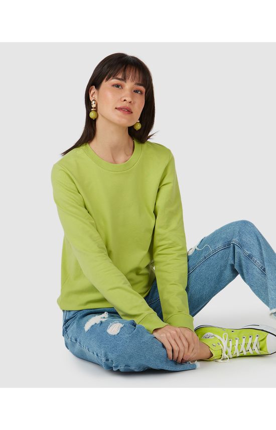 Blusão Básico Feminino Manga Longa Em Moletom Stretch