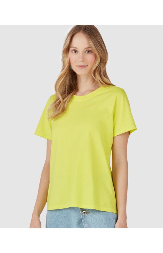 Blusa Básica Feminina Decote Redondo Com Pesponto Em Algodão