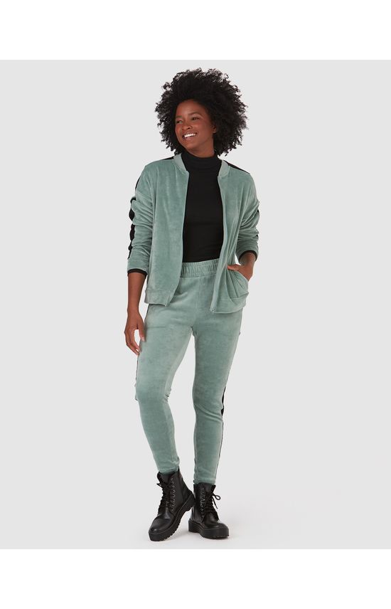 Calça Básica Feminina Recorte Lateral Em Plush Navalhado