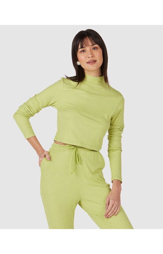 Blusa Cropped Básica Feminina Gola Alta Em Viscose Canelada