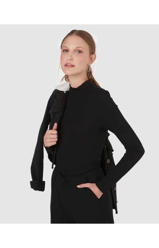 Blusa Cropped Básica Feminina Gola Alta Em Viscose Canelada