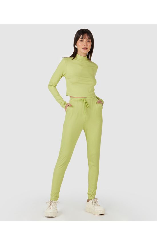 Calça Básica Feminina Jogger Em Malha Canelada De Viscose