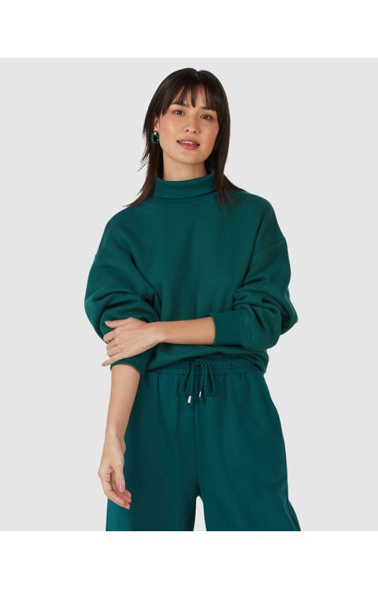 Blusão Amplo Feminino Gola Alta Em Moletom Flanelado