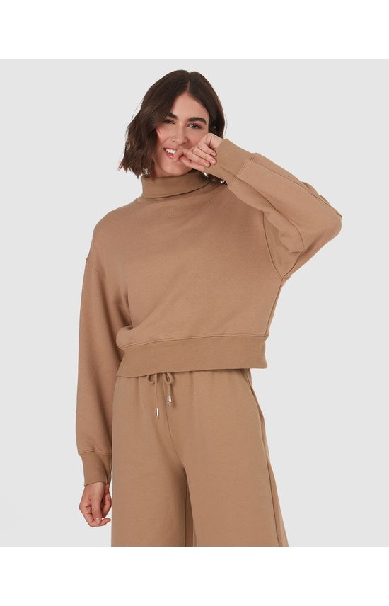 Blusão Amplo Feminino Gola Alta Em Moletom Flanelado