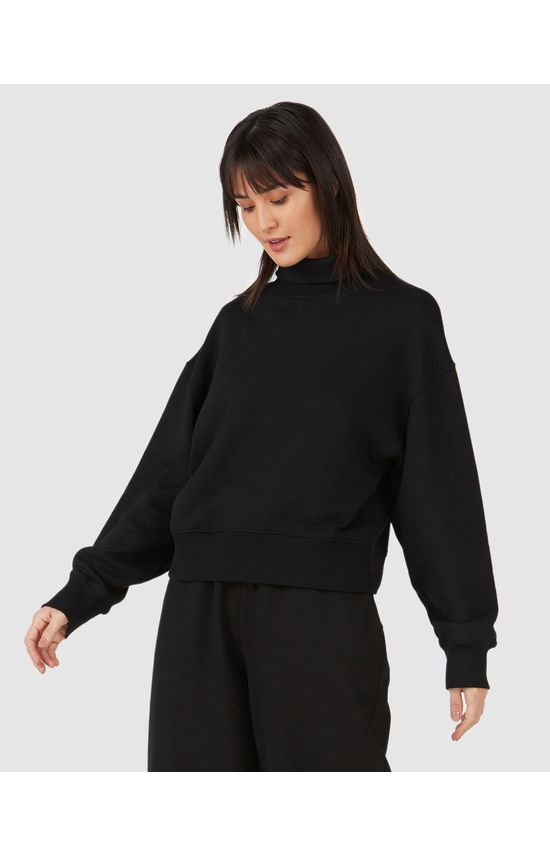 Blusão Amplo Feminino Gola Alta Em Moletom Flanelado