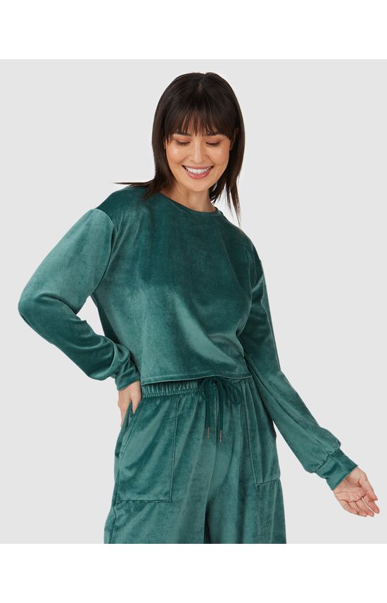 Blusa Básica Feminina Manga Longa Em Veludo Canelado