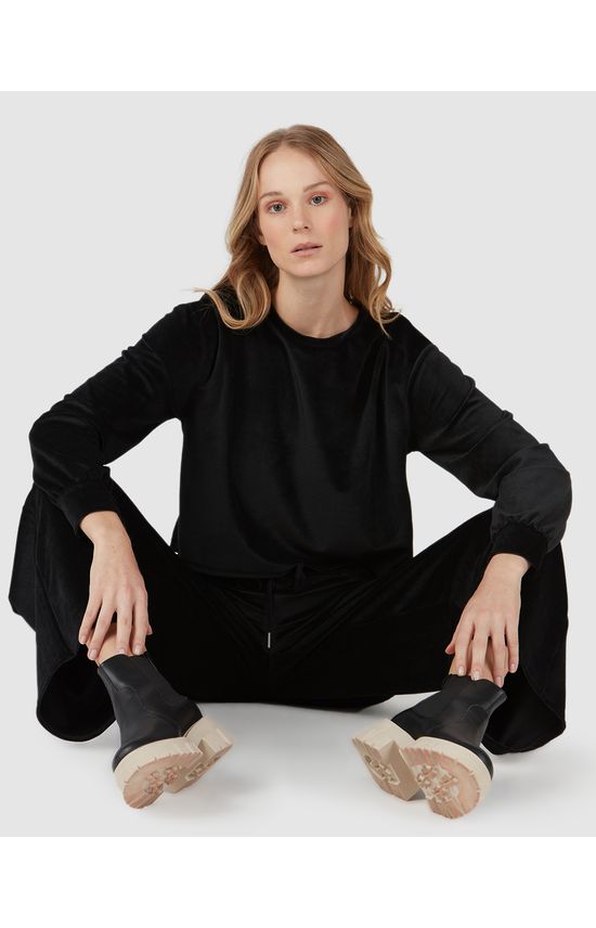 Blusa Básica Feminina Manga Longa Em Veludo Canelado