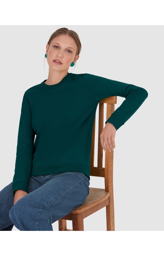 Blusão Básico Feminino Decote Redondo Em Moletom Stretch Flanelado