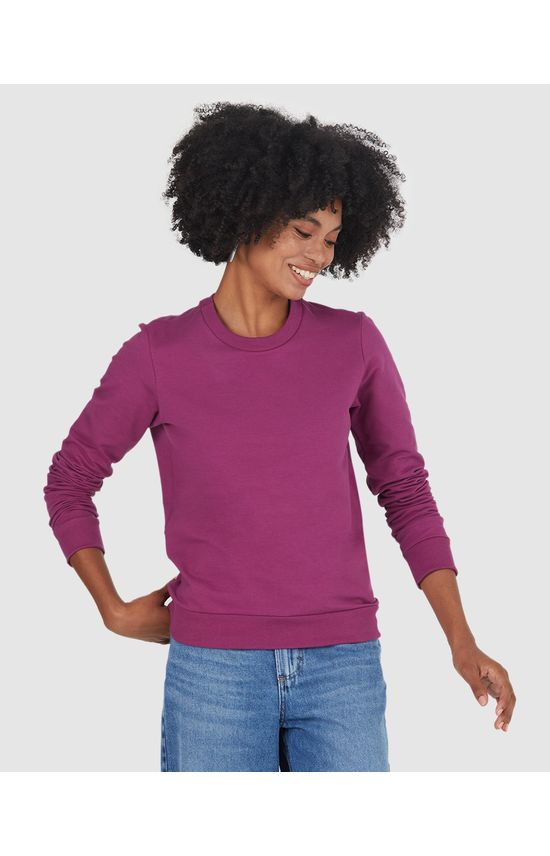Blusão Básico Feminino Decote Redondo Em Moletom Stretch Flanelado