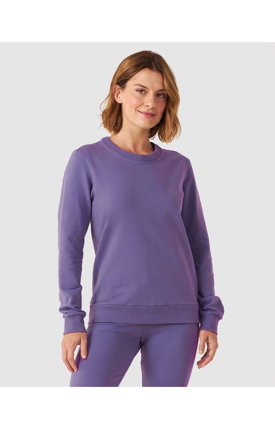 Blusão Básico Feminino Decote Redondo Em Moletom Stretch Flanelado