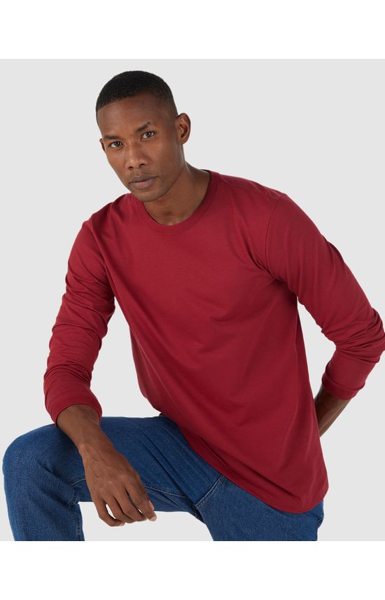 Camiseta Básica Masculina Punho Aplicado Em Algodão