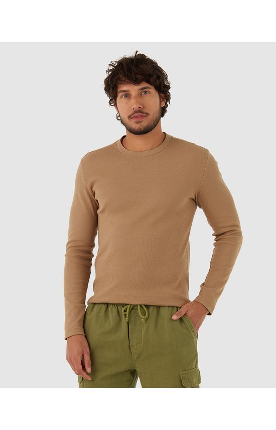 Camiseta Básica Masculina Manga Longa Em Ribana