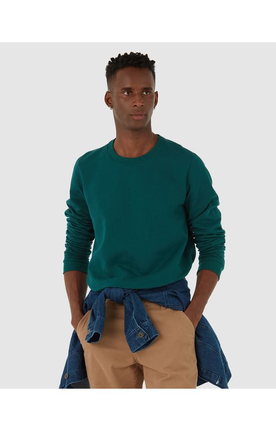 Blusão Básico Masculino Decote Redondo Em Moletom Flanelado