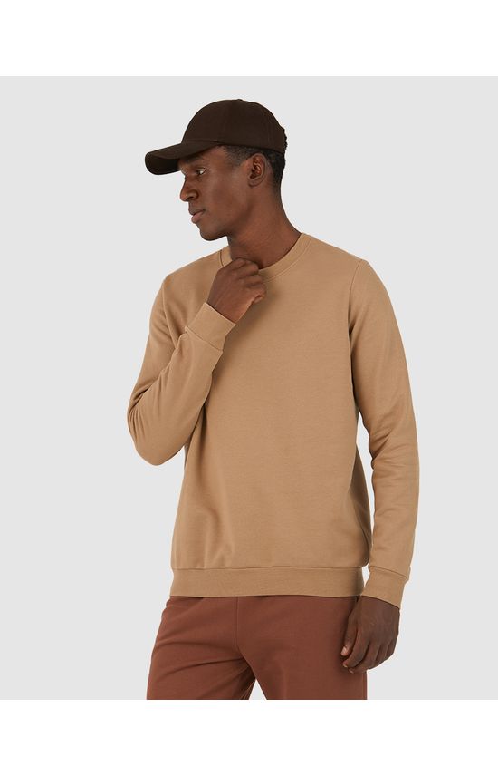 Blusão Básico Masculino Decote Redondo Em Moletom Flanelado