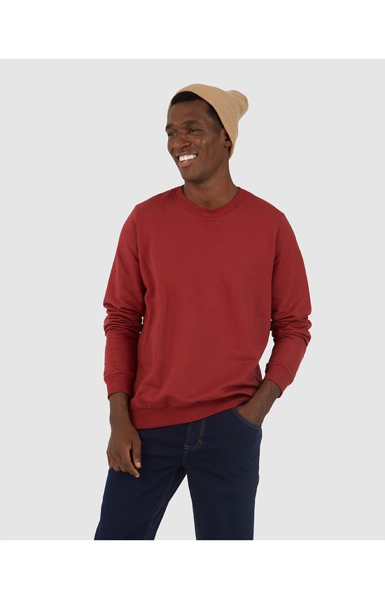 Blusão Básico Masculino Decote Redondo Em Moletom Flanelado