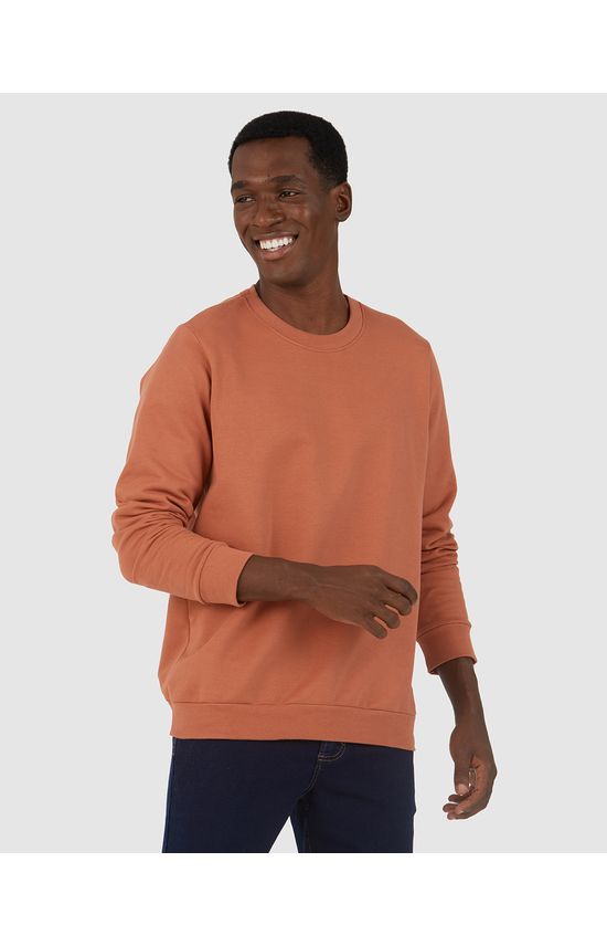 Blusão Básico Masculino Decote Redondo Em Moletom Flanelado