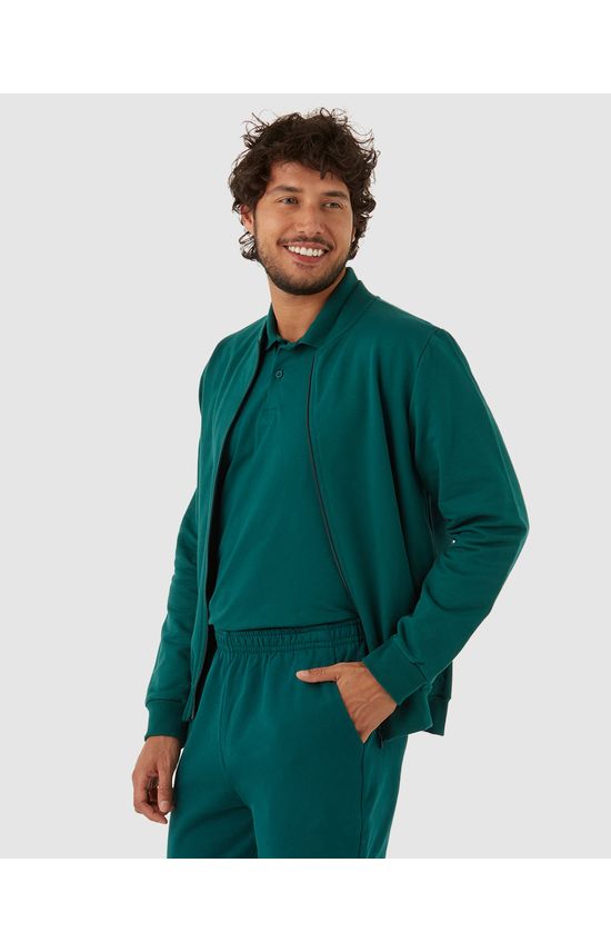 Jaqueta Básica Masculina Gola Redonda Em Moletom Flanelado