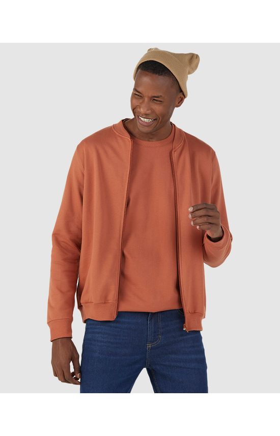 Jaqueta Básica Masculina Gola Redonda Em Moletom Flanelado