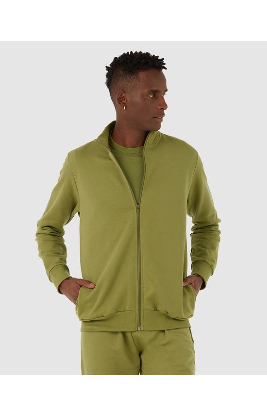 Jaqueta Básica Masculina Gola Alta Em Moletom Flanelado