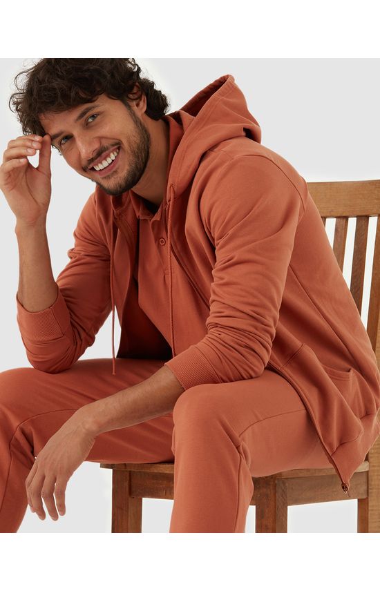 Jaqueta Básica Masculina Com Capuz Em Moletom Flanelado