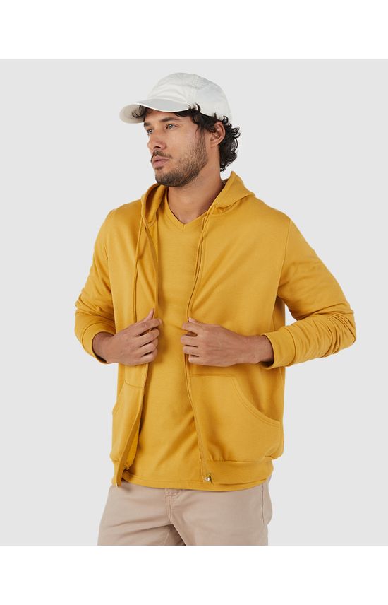 Jaqueta Básica Masculina Com Capuz Em Moletom Flanelado