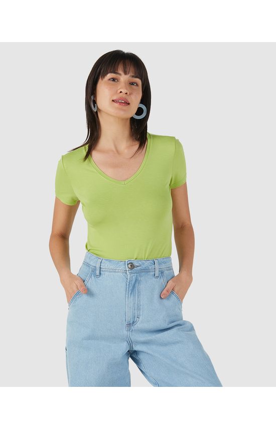 Blusa Básica Feminina Decote V Em Viscose Stretch