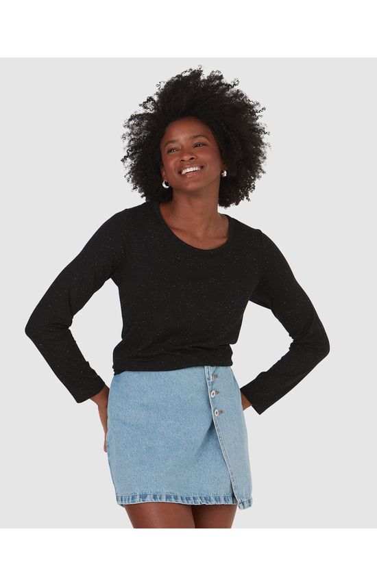 Blusa Básica Feminina Manga Longa Em Viscose Botonê