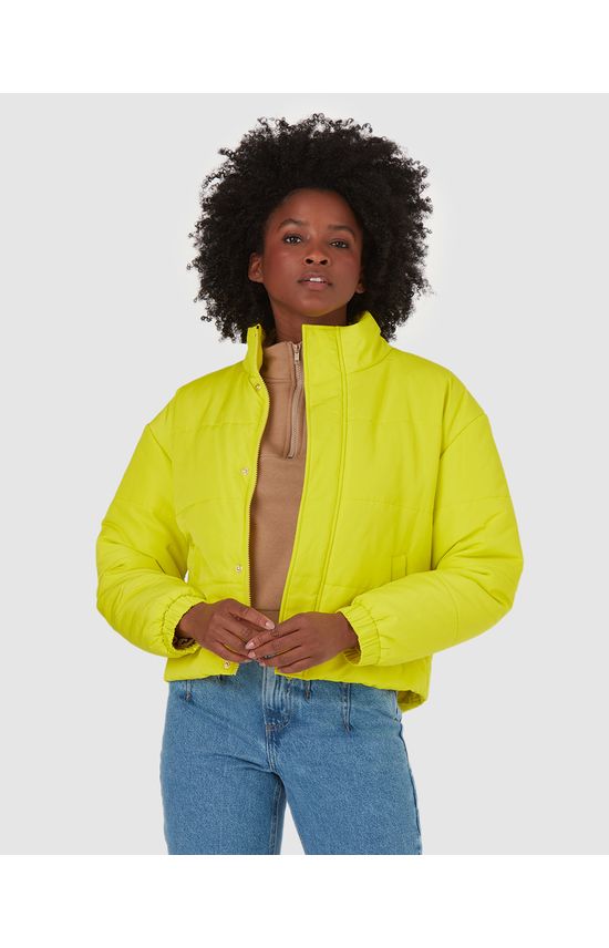 Jaqueta Puffer Feminina Neon Gola Alta Em Nylon