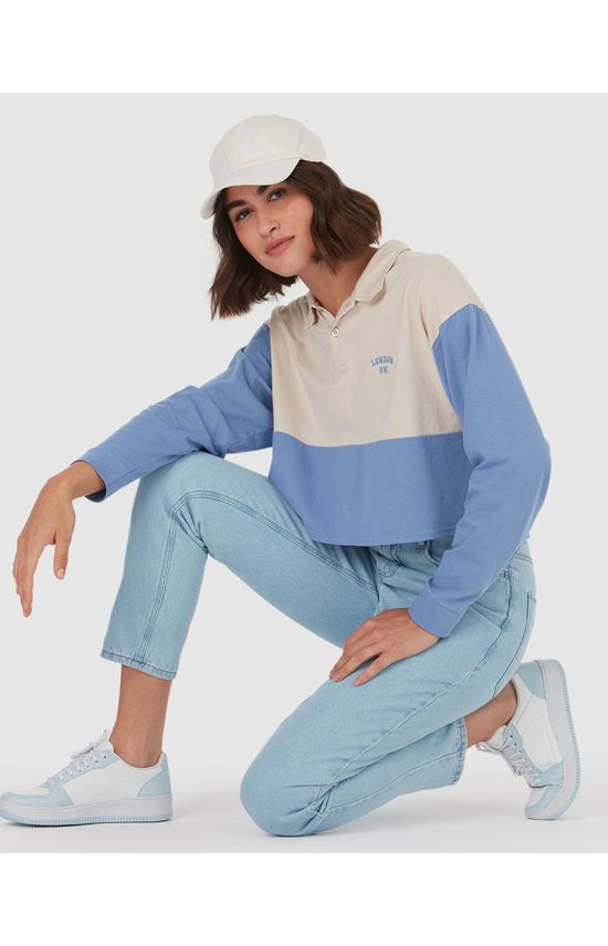 Blusa Feminina Peitilho Frontal Bicolor Em Algodão
