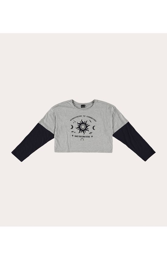Blusa Cropped Menina Manga Bicolor Em Algodão Malwee Kids