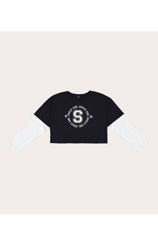 Blusa Cropped Menina Manga Bicolor Em Algodão Malwee Kids