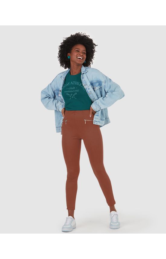 Calça Legging Feminina Detalhe Zíper Em Interlock De Viscose