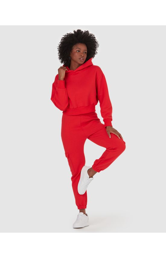 Calça Básica Feminina Jogger Bolso Cargo Em Moletom Flanelado
