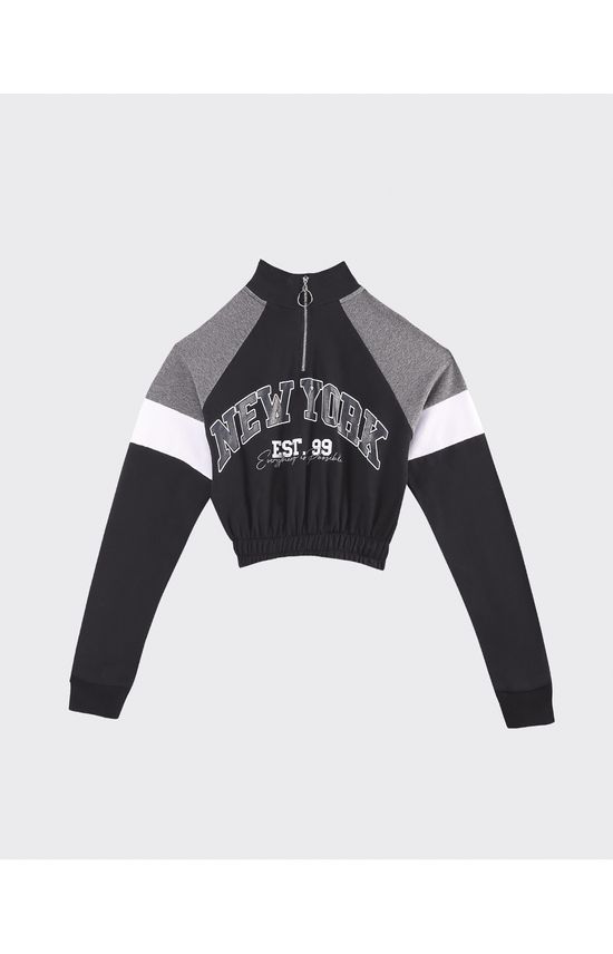 Blusão Cropped Feminino New York Em Moletom Stretch Flanelado