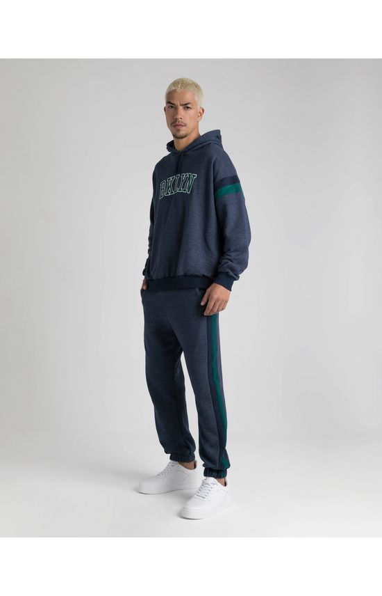 Blusão Box Masculino BKLYN Com Capuz Em Moletom Rajado Sustentável