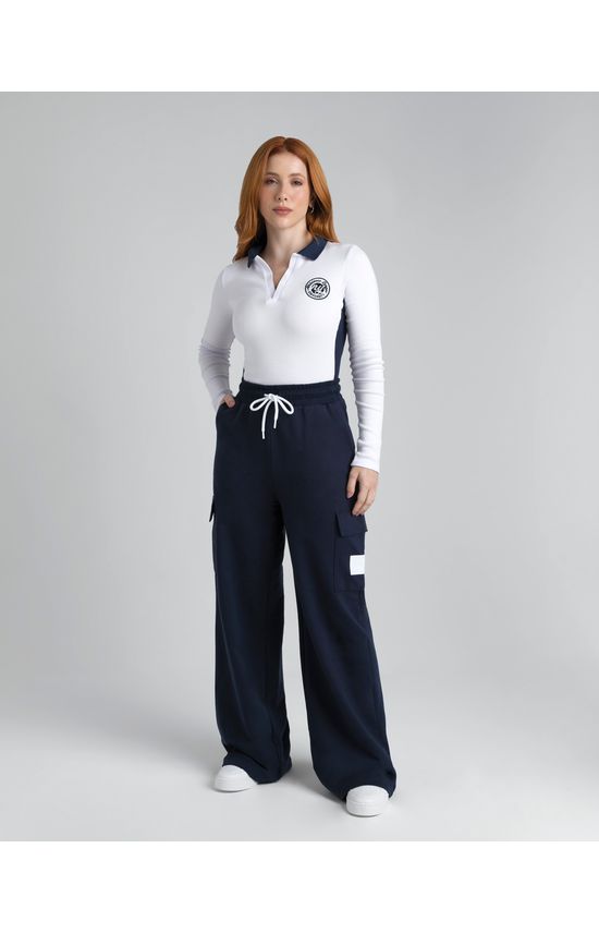 Calça Wide Leg Feminina Com Bolso Cargo Em Moletom
