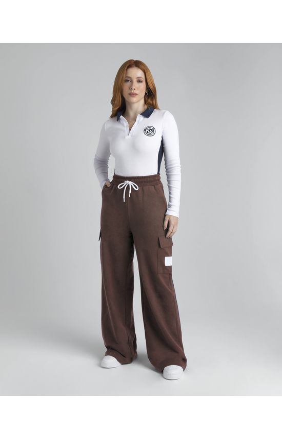 Calça Wide Leg Feminina Com Bolso Cargo Em Moletom