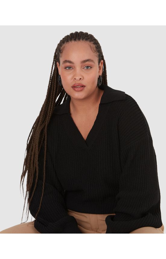 Blusão Cropped Feminino Plus Size Gola V Em Tricô